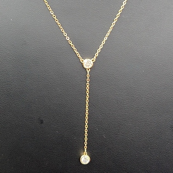 Gold lariat Y necklace CZ adjustable 18" 20" LA CN La Gem & Jewelry Design, Inc - Picture 1 of 10
